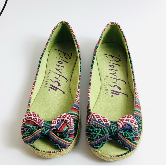 Blowfish Malibu Women’s Multicolor Peep Toe with Bow Flats  Size 7 - Picture 2 of 10
